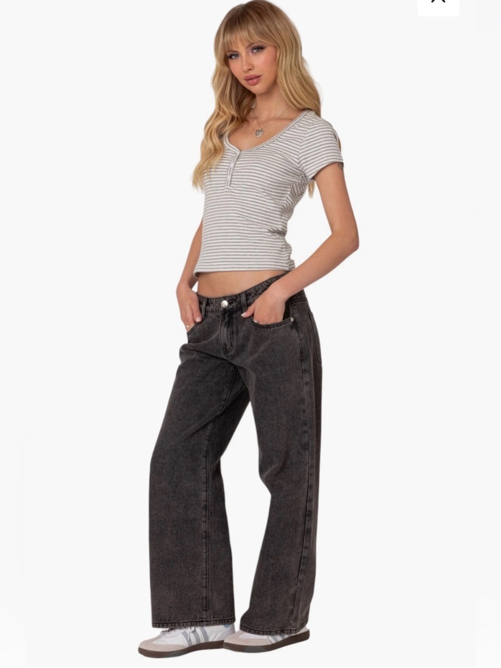 Edikted Raelynn Washed Black Wide Leg Jeans High Rise Size S